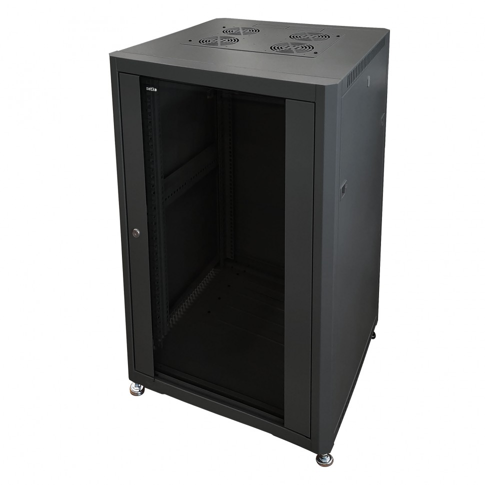 Шкаф напольный 19" Netko 32U серия Optima (600х600х1577), передняя дверь стекло, черный, разобранный (упакован в 2 коробки)