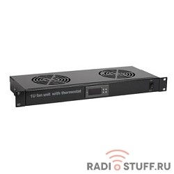 Hyperline TRFA-MICR-2F-RAL9004 Модуль вентиляторный 19",1U, глубиной 170мм, с термостатом и 2-я вентиляторами, номинальная мощность 35.20 Вт, цвет черный (RAL 9004)