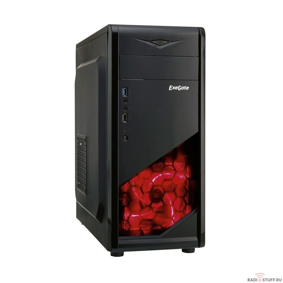 Exegate EX281257RUS Корпус Miditower ExeGate EVO-8207 Black-Red light, ATX, <700NPX>,  1*USB+1*USB3.0, HD Audio