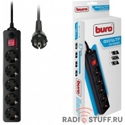 BURO Сетевой фильтр, 5 розеток, 10 метров, (500SH-10-B), черный (коробка) {992303}